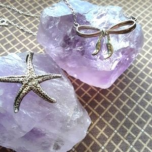 Sterling bow necklace & silver tone star fish pendant